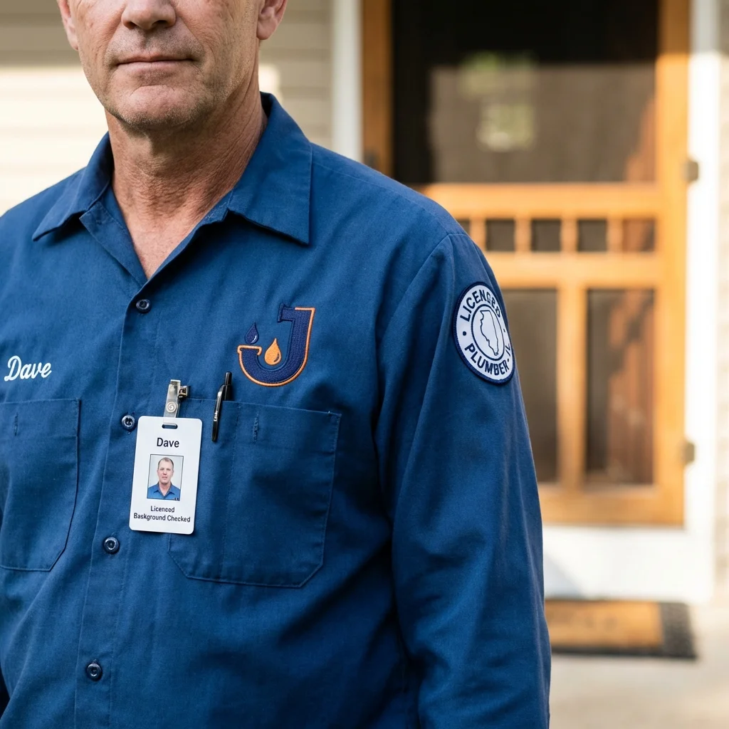 Licensed plumber showing ID badge in Lovejoy, GA