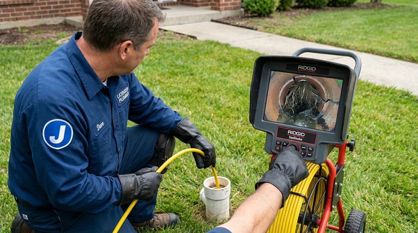 Sewer camera inspection being performed by Johns Plumbing LLC in Lovejoy