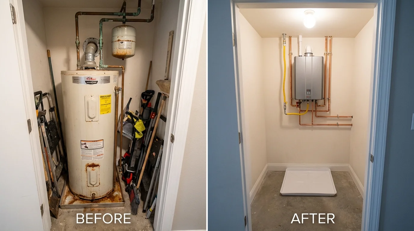 Tank water heater versus wall-mounted tankless unit comparison for Lovejoy, GA homeowners