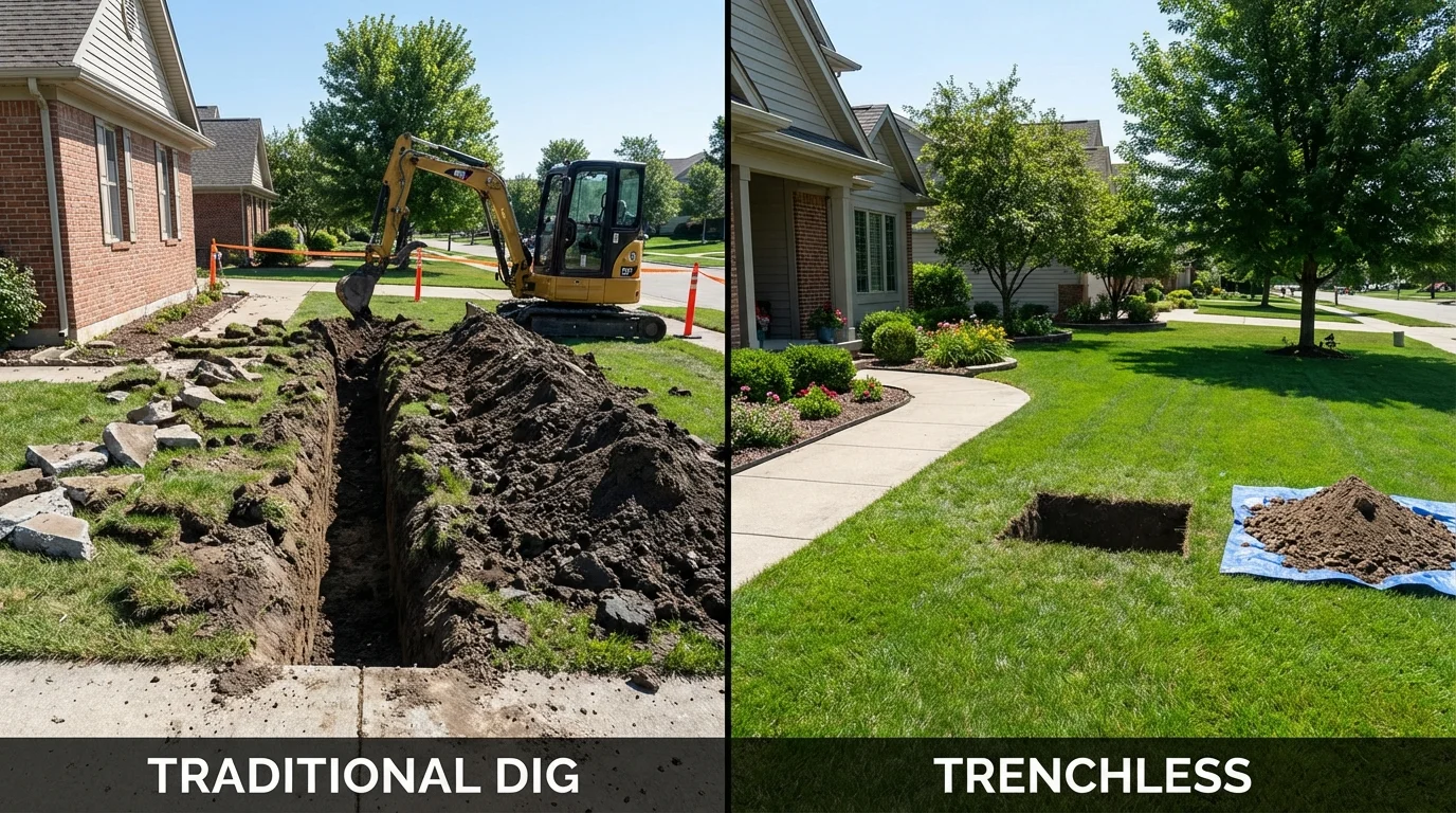 Trenchless sewer repair with minimal yard damage versus traditional excavation in Lovejoy, GA